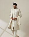 Classy White Patterned Sherwani Set image number 3